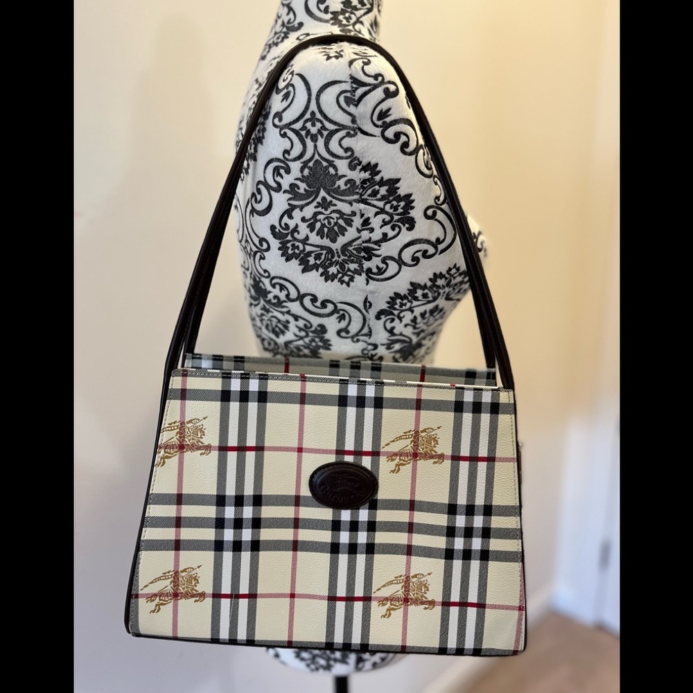 Cream Check Shoulder Bag with Black and Red Accents